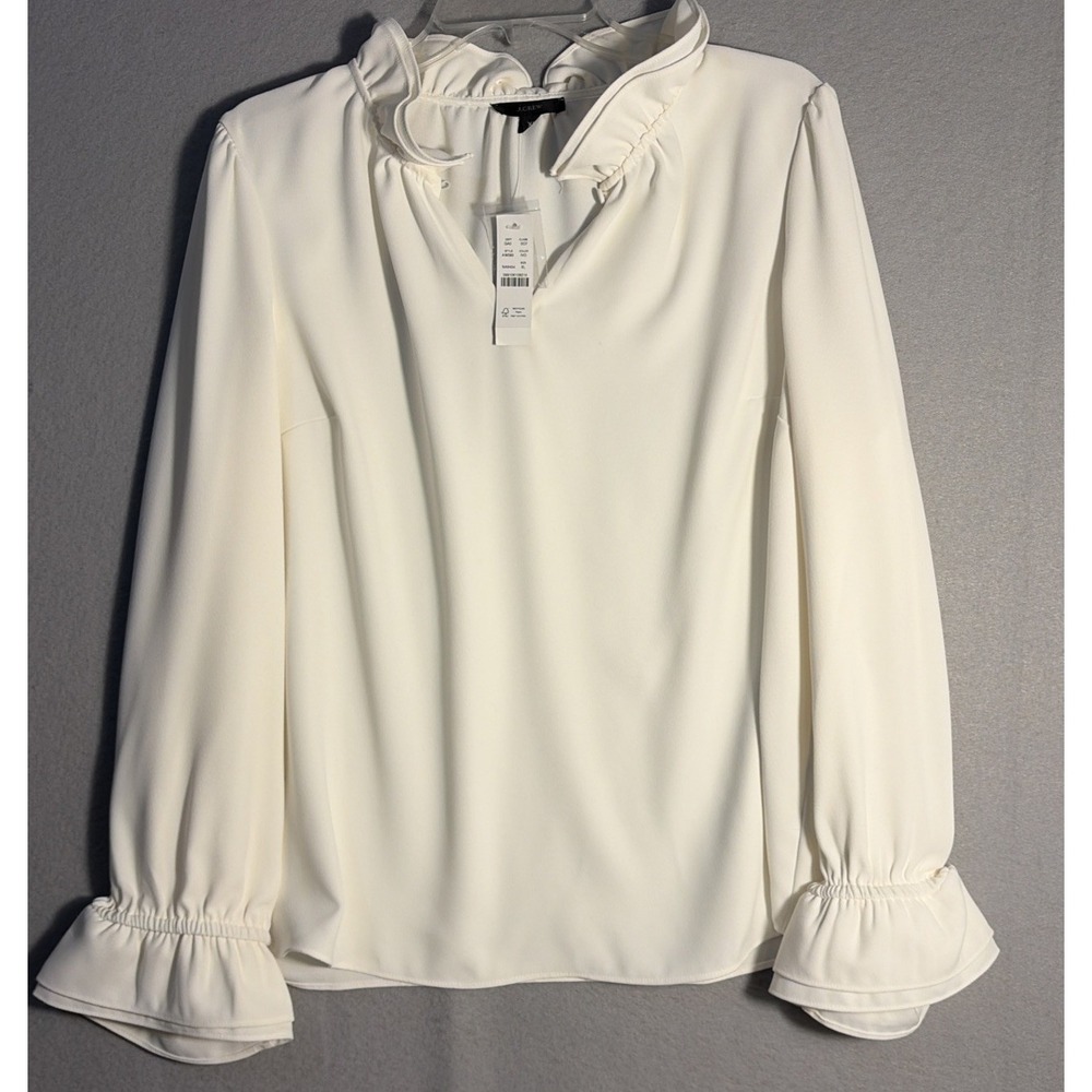 J Crew Women's Ivory LS Ruffle Sleeve And Neck Blouse XL NWT Romantic Academia
